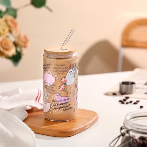 Christian Gifts for Women – 16oz Bible Verse Coffee Mug, Daily Bible Affirmations Glass Tumbler with Straw – Inspirational Religious Coffee Cup for Birthday, Mother’s Day, or Faith Lovers - color: Bible Verse-3