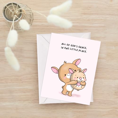 Religious Card Baptism, Christian Bible Quote, Christening, First Communion, Confirmation, or Wedding Card | Cute Prayer & Inspirational Greeting Card, Blank Inside, Thoughtful Gift by Aly Lou (All Of God's Grace In One LIttle Place) - color: All Of God's