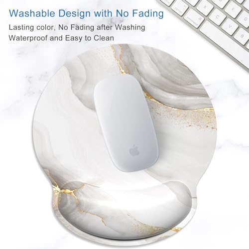 ITNRSIIET Ergonomic Mouse Pad with Wrist Support Wrist Rest Smooth Surface Non-Slip Rubber Base Comfortable Office Supplies Pain Relief, 9.8 x 9.1 inches, White marbling - color: White marbling