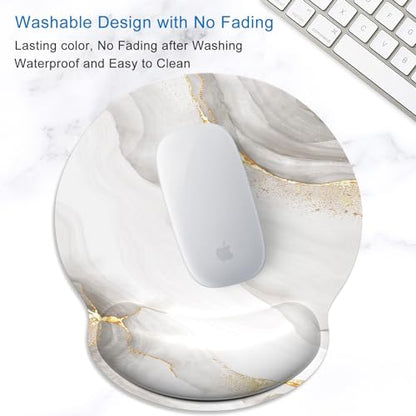 ITNRSIIET Ergonomic Mouse Pad with Wrist Support Wrist Rest Smooth Surface Non-Slip Rubber Base Comfortable Office Supplies Pain Relief, 9.8 x 9.1 inches, White marbling - color: White marbling