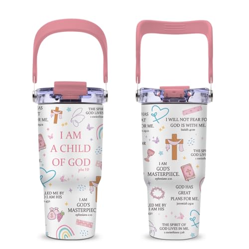 Christian Gifts for Girls Women, 20oz I Am Child of God Stainless Steel Tumbler with Top Handle and Flip Straw Lid, Inspirational Religious Birthday Gifts for Women Catholic Travel Cups, Pack of 1 - color: I am a child of God01