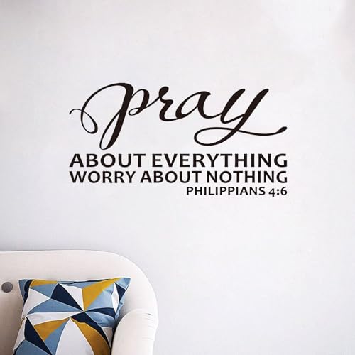 Bible Verse Wall Stickers for Bedroom: Christian Quotes Inspirational Living Room Vinyl Art Wall Decals - Pray About Everything 21" X 11" - color: Pray About Everything, size: Small