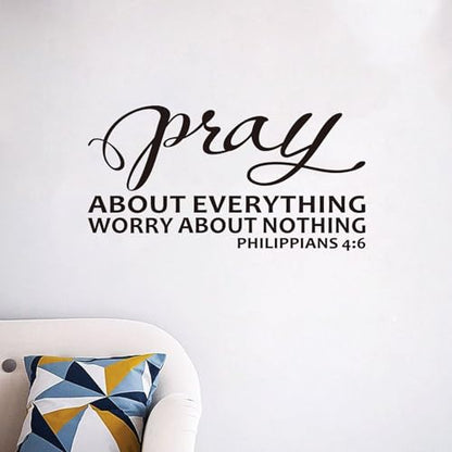 Bible Verse Wall Stickers for Bedroom: Christian Quotes Inspirational Living Room Vinyl Art Wall Decals - Pray About Everything 21" X 11" - color: Pray About Everything, size: Small