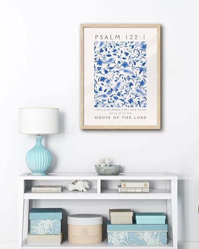 EcoHest 12x16 in Psalm 122:1 Blue Floral Framed Christian Wall Art - color: Framed Blue, size: 16"L x 12"W
