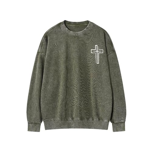Fall Oversized Crewneck Sweatshirt For Women Men Kingdom Of God - color: Army Green, size: XX-Large