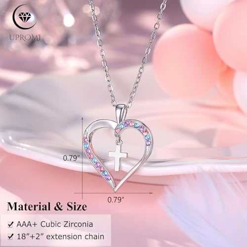 UPROMI Cross Necklace for Girls Back to School Baptism Graduation Gifts - style: God bless you