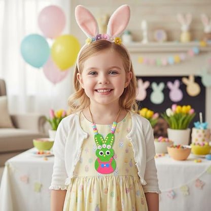 BeYumi Bunny Necklace Craft Kit - 24Pcs Bunny Peeps Felt Necklace Making Kits with Beads and Gem Sticker DIY Cute Rabbit Craft for Kids Sunday School Home Classroom Gift Party Favor Fun Activities - style: Bunny