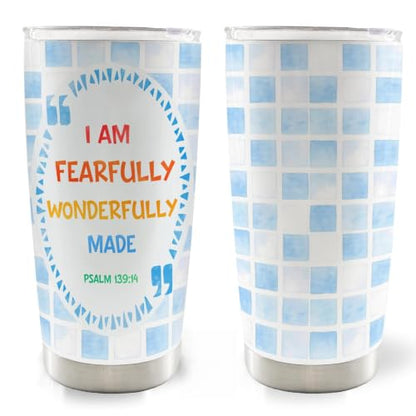 Blue Christian Bible Verse Kids 20oz Travel Coffee Mug Tumbler - color: iam