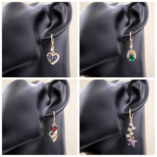 18K Gold Plated, Dangle Earrings for Women, Flower/Heart Drop earrings, Hypoallergenic Cubic Zirconia Earrings, Lightweight, Party, gold earrings, Jewelry for Gifts, Fashion - style: Drop-BigGems-01