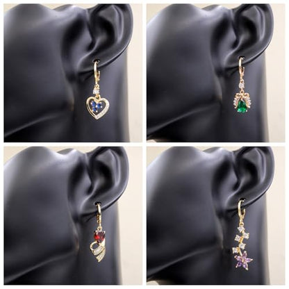 18K Gold Plated, Dangle Earrings for Women, Flower/Heart Drop earrings, Hypoallergenic Cubic Zirconia Earrings, Lightweight, Party, gold earrings, Jewelry for Gifts, Fashion - style: Drop-BigGems-01