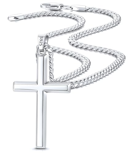 925 Sterling Silver or 18k Plated Gold Cross Necklace for Men Women - color: Silver Cross Pendant- Big