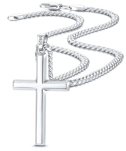 925 Sterling Silver or 18k Plated Gold Cross Necklace for Men Women - color: Silver Cross Pendant- Big