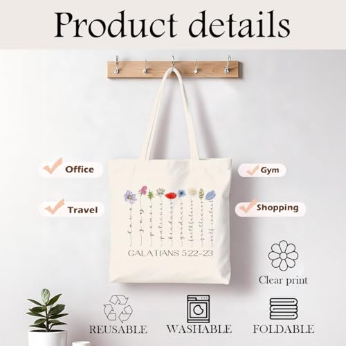 Christian Canvas Tote Bag for Women, Inspirational Faith Shoulder Bag - color: Bible 01