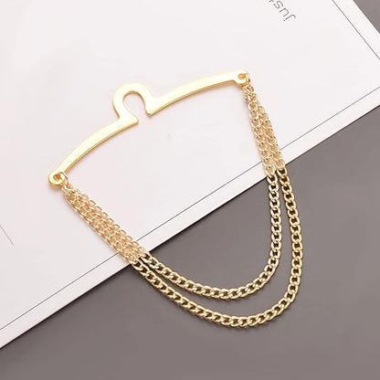 2Pcs Tie Chain for Men Classic with Double Single Gold Silver Elegant Chain Tie Cilp - color: double chain gold silver