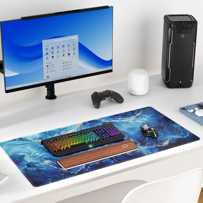 KTRIO Large Gaming Mouse Pad, Desk Mat, 31.5 x 15.7 in, Blue Marble, XXL - color: Blue Marble, size: 31.5l X 15.7w Inches