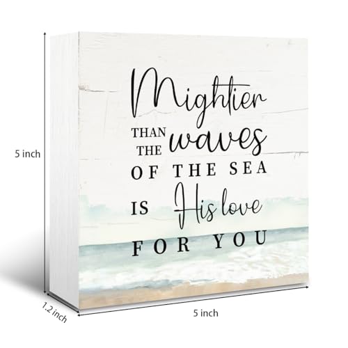 Christian Sign, Mightier Than the Waves of the Sea, Rustic Box Sign Decor Tabletop, Decorative Wooden Box Sign, Bible Verse Decor, Beach House Decor, Christian Home Decor, Coastal Themed Decoration - color: Christian 04