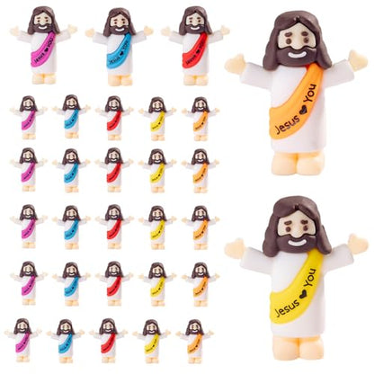 25 Pcs Little Jesus Figures, Mini Jesus Figurines in Bulk for Easter Egg Stuffers Tiny Jesus Figures to Hide and Seek Religious Gifts（5 Colors）