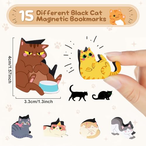 Teling 30 Pieces Cute Cat Magnetic Bookmarks Funny Cat Bookmark Magnetic Book Page Clips Cute Kawaii Animal Page Markers for Book Lovers Gifts Office Home Reading Teachers, Women Supplies, 15 Styles - style: Assorted Cat
