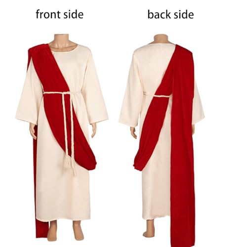 Jesus Costume Adult Men Biblical Religious Christ Costume Includes Waist Rope For Disciple Costumes - color: Beige, size: 3X-Large