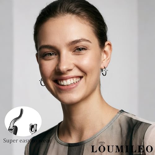 LOUMILEO Sterling Silver Cross Hoop Earrings for Women Rhinestone 20-40MM - color: Black 20MM