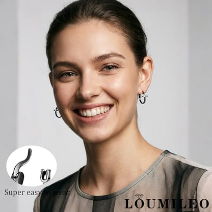 LOUMILEO Sterling Silver Cross Hoop Earrings for Women Rhinestone 20-40MM - color: Black 20MM