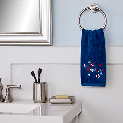 SKL Home Americana Script Hand Towel Set-2pc, Embroidered, Navy - color: America Script