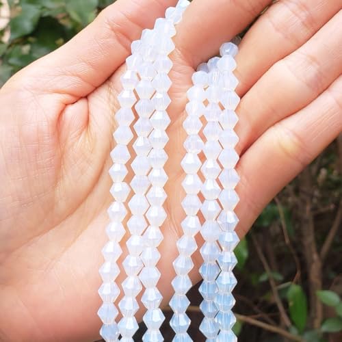 250pcs Czech 6mm (0.24 Inch) Faceted Bicone Crystal Glass Beads Spacer Bulk White Opal - color: White Opal, size: 6mm - 250pcs