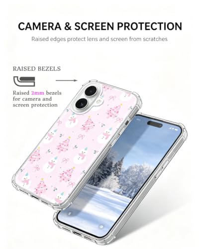 Pink Christmas Trees Snowman Bows Phone Case Compatible with iPhone 17, Cute Girly Winter Phone Cover for iPhone 17 - color: Pink Trees Snowman
