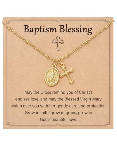 Tarsus Catholic Baptism/First Communion/Confirmation Gifts for Girls, Cross Virgin Mary Pendant Necklace Faith-Inspired Jewelry for Girls Teens - style: Baptism