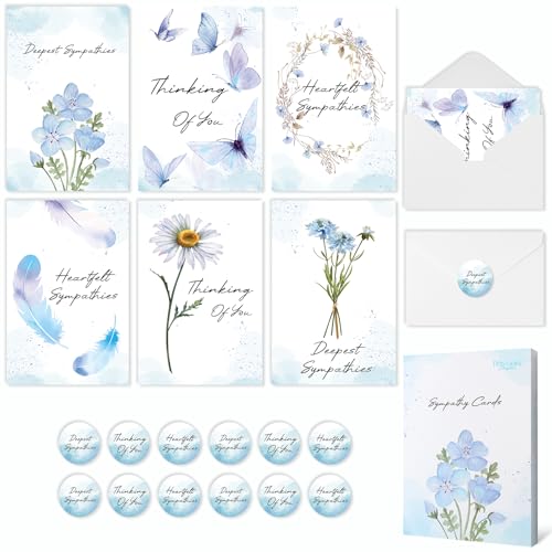 Sympathy Cards, 24 Pack Condolence Cards, 6x4in Thinking of You Card - style: Blue Sympathy Card
