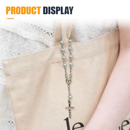 Cross Car Charm, Rosary Automotive Hanging Pendant, Blessing Vehicle Hanging Ornament, Personality Car Interior Decoration Accessories for Women, Men(Gold)