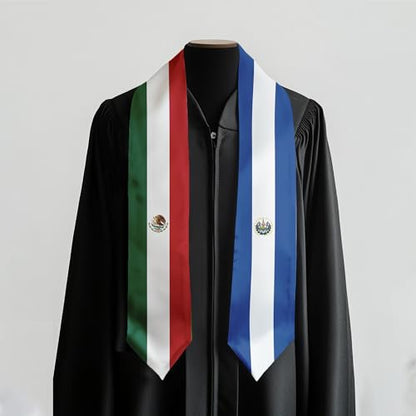 International Graduate Satin Sash Stole with National Flag Design - color: Mexico and El Salvador Flag