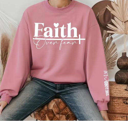 UNIQUEONE Christian Sweatshirt Women Faith Shirts: Jesus Sweatshirt Christian Religious Crewneck Long Sleeve Pullover Tops - color: Pink-4, size: X-Large