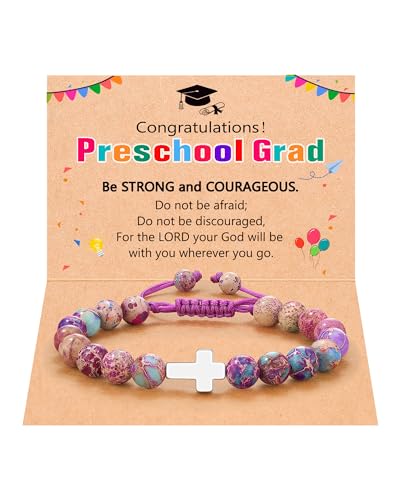 UPROMI Cross Bracelet for Girls Baptism Communion Confirmation Gifts, Kindergarten/Preschool/5th Grade/8th Grade Graduation Gifts - style: Preschool Grad