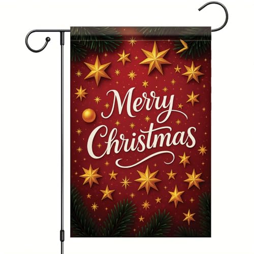Christmas Garden Flag Gold Stars Red Background 12x18 Inch Double Sided Outdoor Yard Banner for Holiday Merry Christmas Decoration Festive Seasonal Winter Decor. - color: Gold Stars Red Background