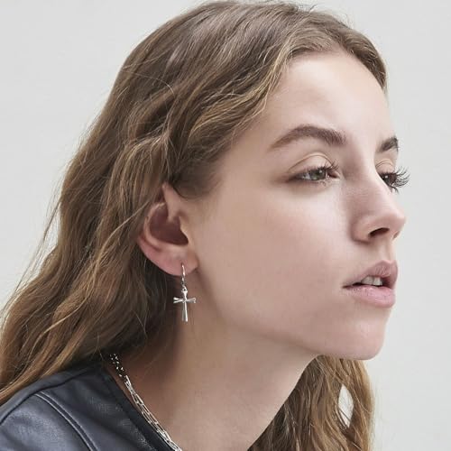 14K Gold Earring Cross Waterdrop Butterfly Heart Knot Earrings for Women Gold Silver Cross Leverback Drop Gold Silver Teardrop Hoop Dangle Earring White Gold Dangle Drop Earring - color: Silver-Cross Dangle Earring