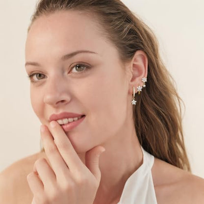 Angelady Gold Hoop Earrings Set for Women, Dainty 14K Gold Plated Flower Moon Cross Dangle Earrings, Hypoallergenic Huggie Hoop Earring Stacks, Stud Earrings for Women Trendy Jewelry Gift - color: Gold2