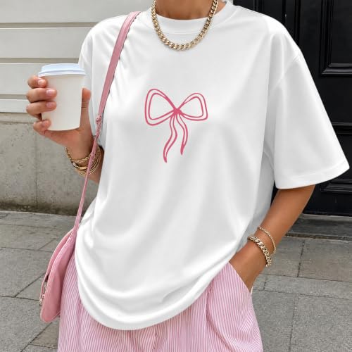 Christian Faith Bow Shirts for Women Cute Coquette Shirt Jesus Religious Tshirts Bible Verse Oversized Graphic Tee - color: White, size: X-Large