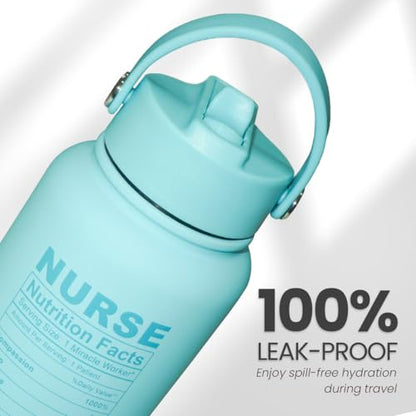 Nurse Gifts for Women - Nutrition Facts Water Bottle 32oz Stainless Steel Insulated with Lid, Nurse Appreciation Gifts for Female Nurses, Friends, Graduation Christmas Birthday Nurse Week - color: Nurse