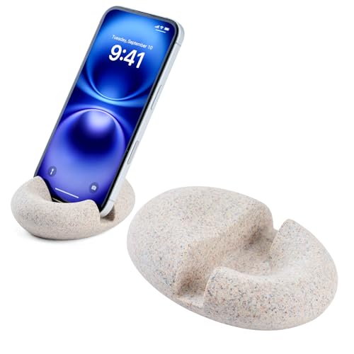 Artificial Stone Cell Phone Stand for Desk Handcraft Pebble Shape Minimalist Decor for Desk Kitchen Counter Office Easy of Use Sturdy and Stable(Light Brown Granite Rock Style) - color: light brown granite