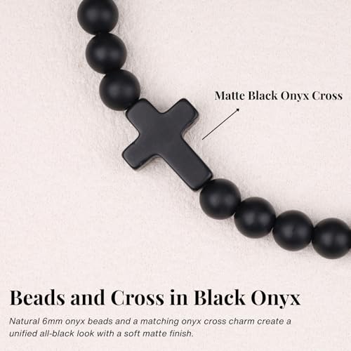 SAMYA Mens Beaded Bracelet, Black Onyx Cross Bracelet - style: WALK BY FAITH-Matte Onyx