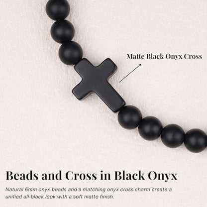 SAMYA Mens Beaded Bracelet, Black Onyx Cross Bracelet - style: WALK BY FAITH-Matte Onyx
