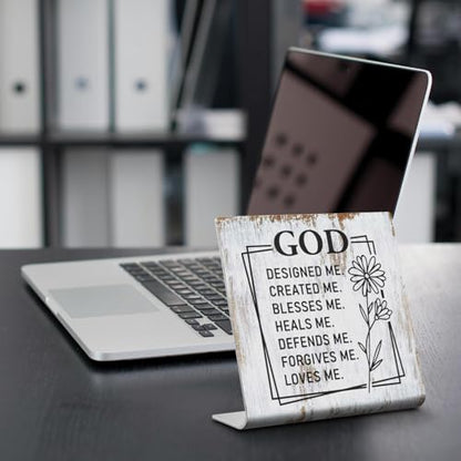 Christian Gifts for Women Faith, GOD Designed Me Created Me Blessed Me, Blessed Heals Religious Spiritual Catholic Gifts for Women Her Mom Friends Female Coworker Sister Desk Decor Sign XLK504 - style: GOD