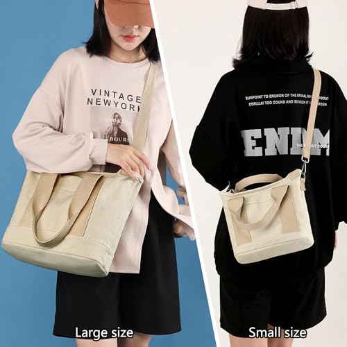 Canvas Tote Bag for Women,Small Totes Bags with Zipper Crossbody Purse with Pockets Large Shoulder Handbag,2 Sizes - color: Purple, size: Small