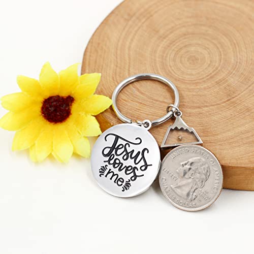 Uloveido Stainless Steel Faith Cross Keychain & Jesus Loves Me Christian Keyring Mustard Seed Charms Religious Jewelry - style: Jesus Love Me-triangle