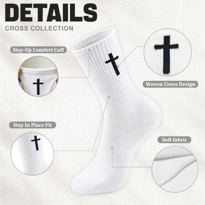 8 Pairs Cross Socks, Christian Socks for Men Women,US Size 6-12 - color: W+b+dg+lg - 8