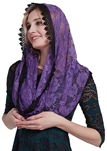 YHDDYG Infinity Veil for Catholic Mass Lace Infinity Scarf Church Veil for Girls Mantilla Infinity Veils Roses S97 - color: Purple Infinity