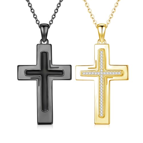 TUGHRA Couples Necklace Sterling Silver His and Hers Matching Necklace, Pendant Couples Jewelry Gifts for Couple Her Him - style: 02-Cubic Zirconia cross2