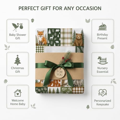 Personalized Woodland Baby Blanket, Custom Forest Animal Baby Blanket - color: Green #11