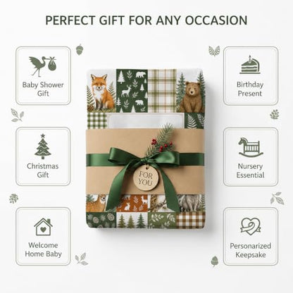 Personalized Woodland Baby Blanket, Custom Forest Animal Baby Blanket - color: Green #11